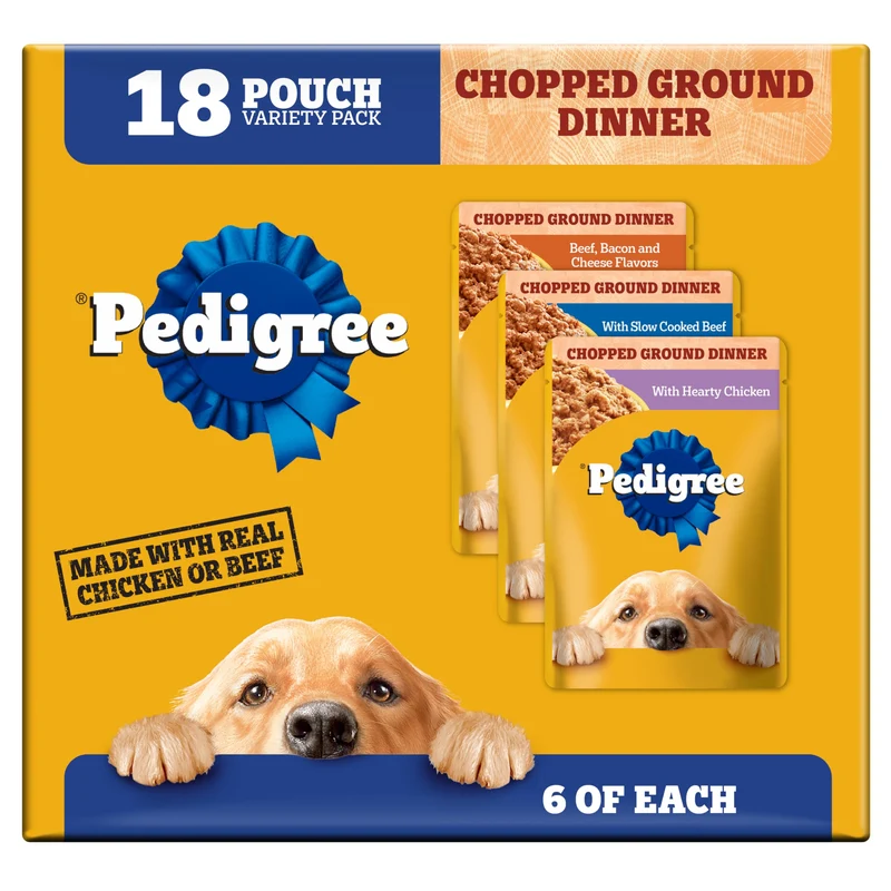 Pedigree Chopped Ground Dinner – Sachets Humides pour Chiens Adultes, 18 Poches de 3,5 oz