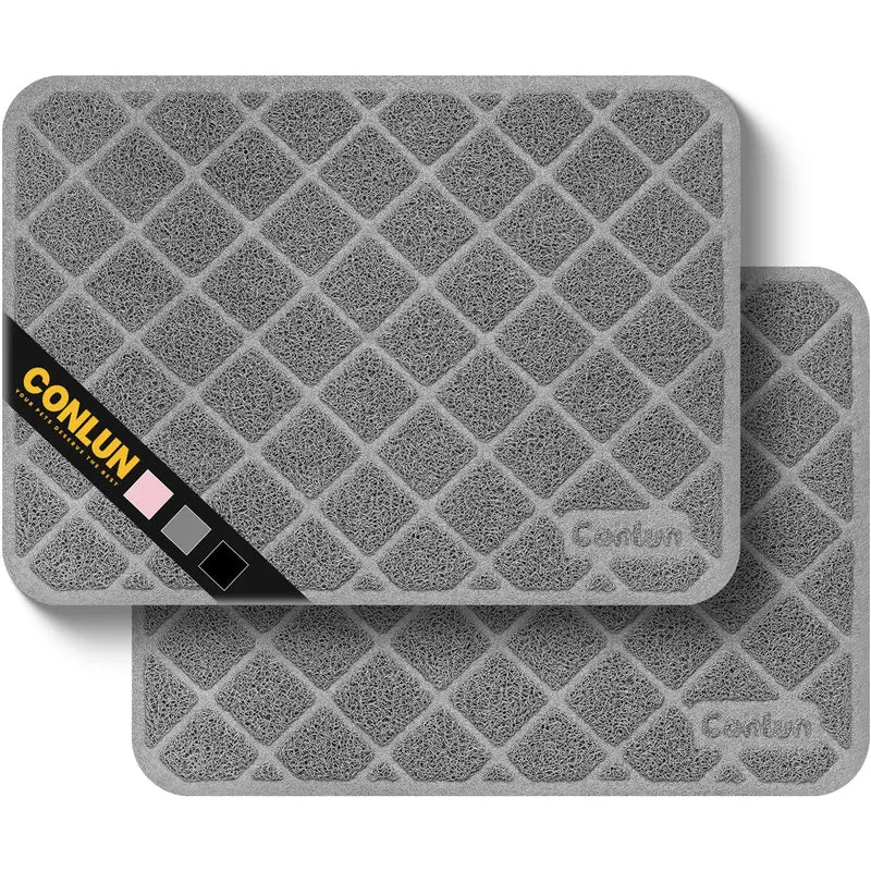 Conlun Tapis Litière pour Chat 24×17 Gris – Lot de 2, PVC Doux et Antiglisse