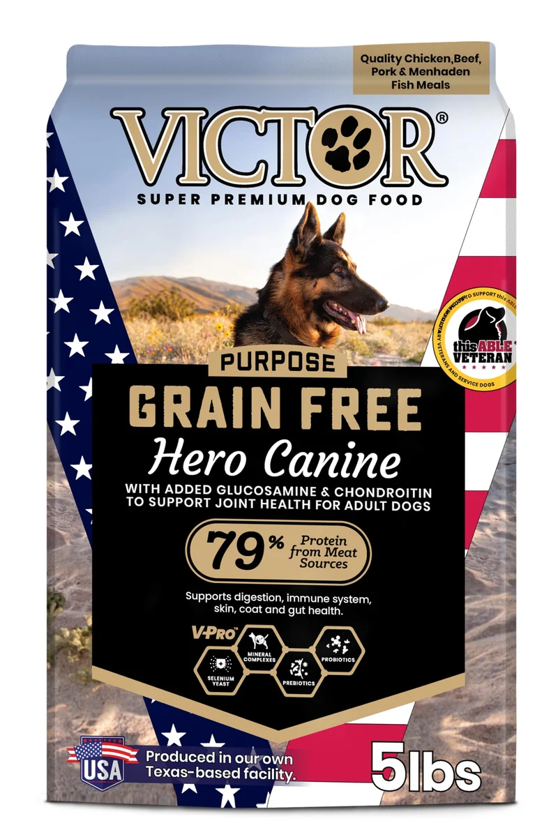 VICTOR Super Premium Croquettes Chien – Purpose Hero Canine, Sans Cereales, Haute Proteine et Sante Hanche et Articulation – 5 lb