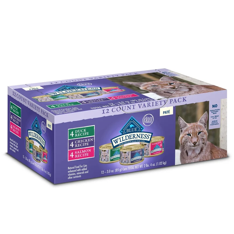 Blue Buffalo Wilderness Haute Protéine - Pâté Naturel pour Chat Adulte Sans Céréales, Assortiment Poulet, Saumon et Canard, Boîtes 3 oz (12) — 4 de chaque saveur