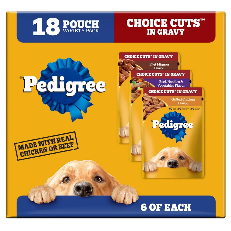 Pedigree Choice Cuts In Gravy — Repas Humide pour Chien Adulte, Sachets 3,5 oz, Pack de 18