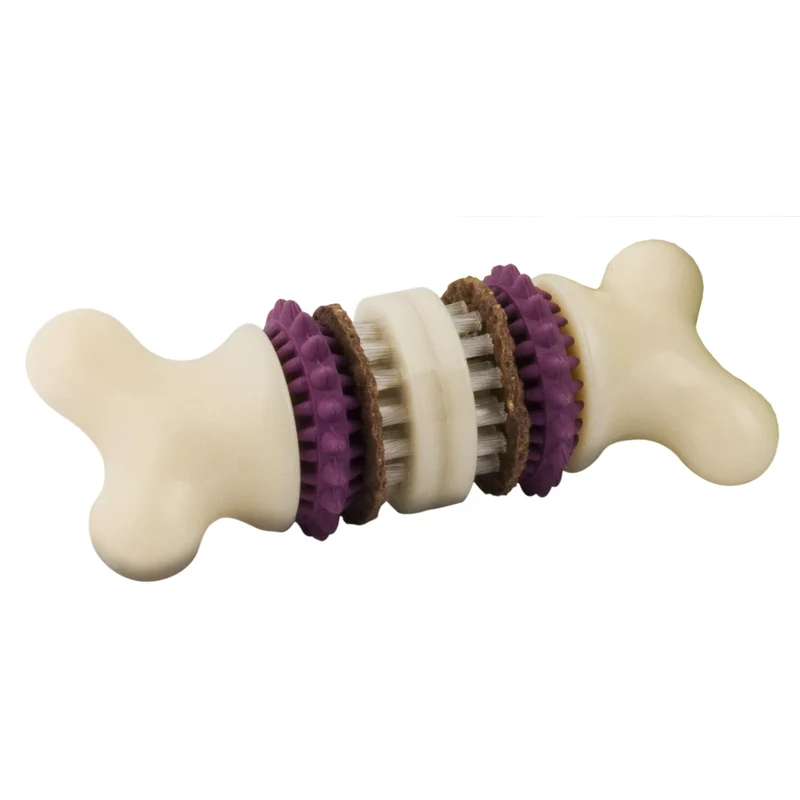 PetSafe Busy Buddy Bristle Bone – Jouet à mâcher robuste pour gros chiens (23–41 kg) avec 4 anneaux de friandises rechargeables