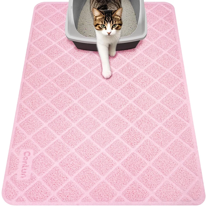 Conlun Tapis de Litière pour Chat 35\" x 23\" – Grille PVC Rose & Anti-Dérapant
