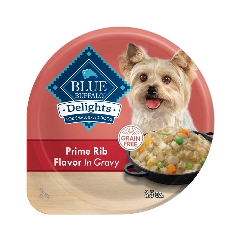 Blue Buffalo Divine Delights – Nourriture humide naturelle pour petits chiens, bœuf rôti dans le jus, 12 tasses de 3,5 oz