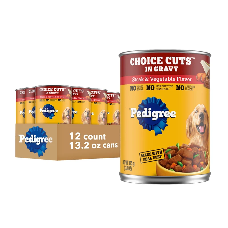Pedigree Pâtée pour Chien Adulte — Morceaux Choisis dans une Sauce Steak et Légumes, Boîtes de 13,2 oz, Lot de 12