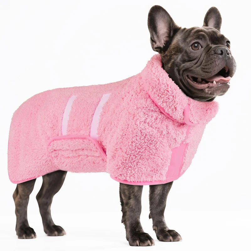 Bienbee Peignoir pour Chien Rose – Séchage rapide et douceur, Ajustable, Taille M