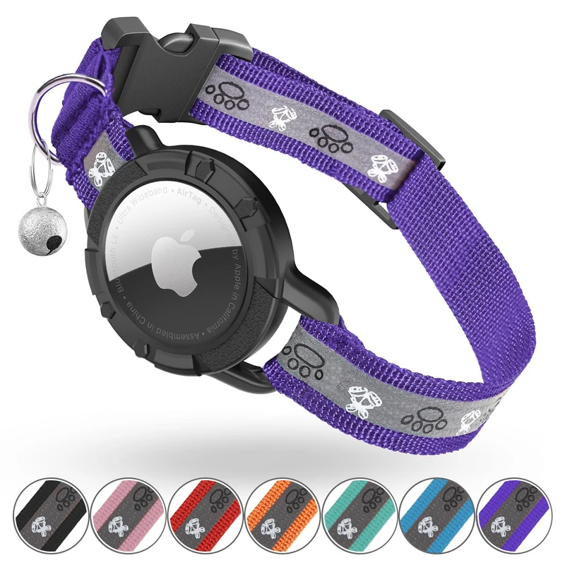 Odokele Colier AirTag Réfléchi pour Chat – Colier Intégré AirTag, Taille S, Violet
