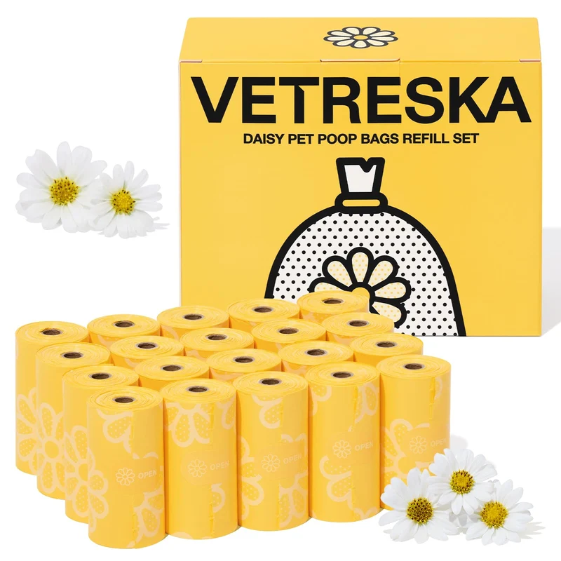 VETRESKA Sacs Poubelle Daisy – Parfum Marguerite, Étanches et Larges, 300 Sacs (20 Rouleaux)