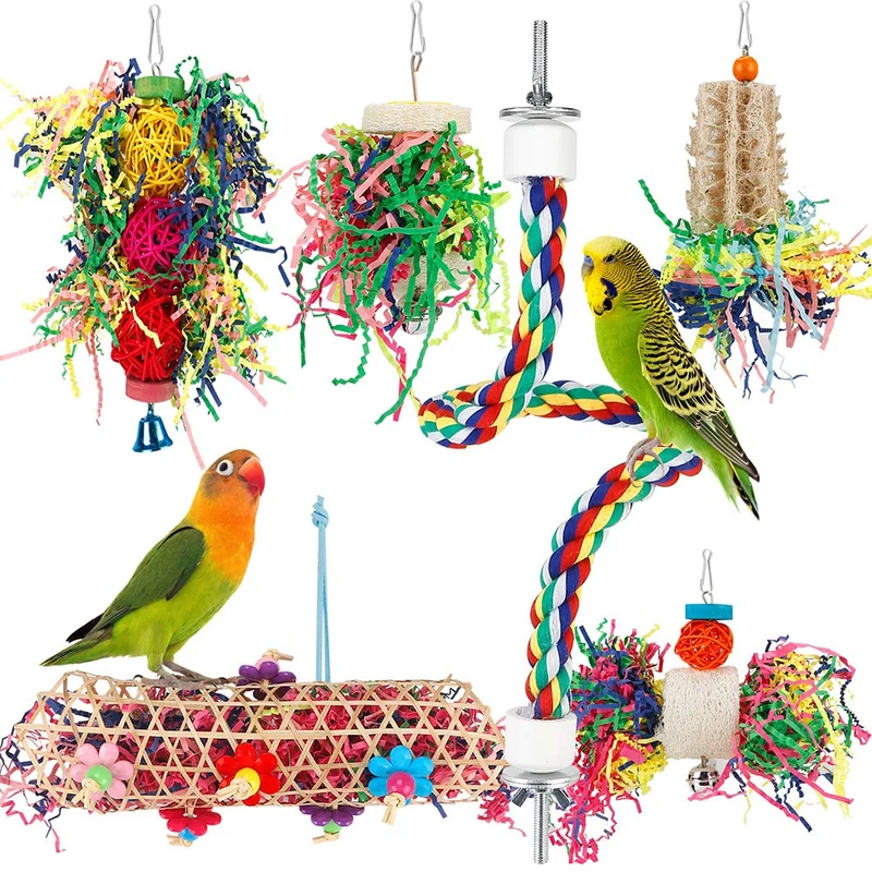 LovyoCoCo – Jouets d’exploration pour oiseaux: déchiquetage et perchoir en corde pour conures, cacatoès, perruches et inséparables