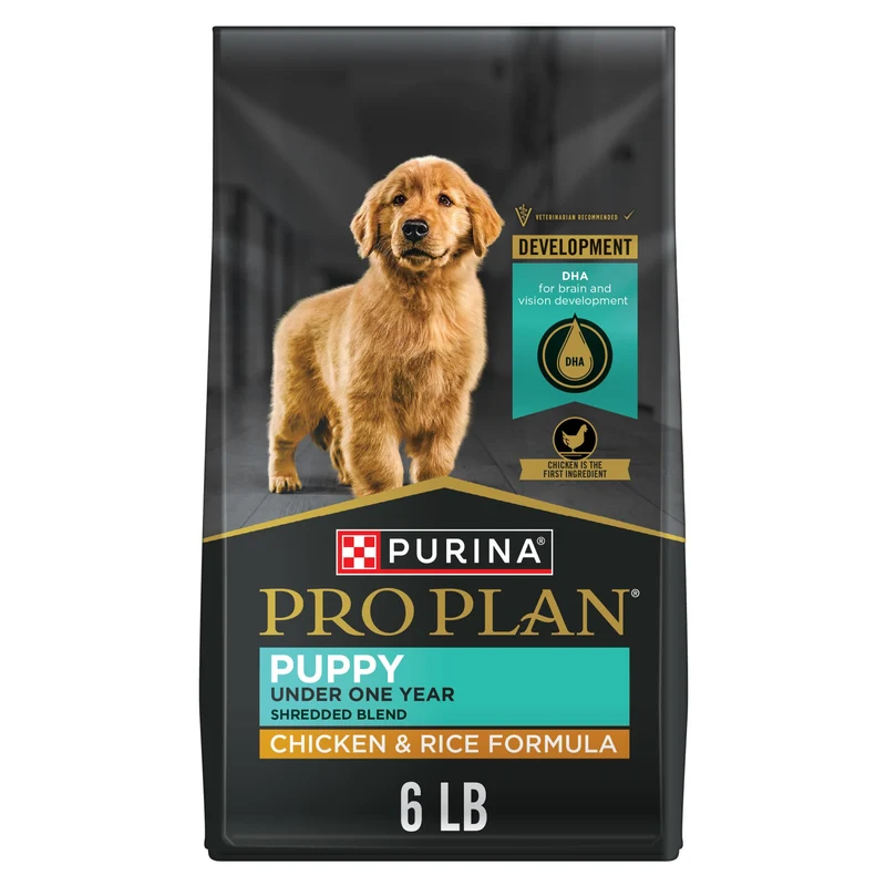Purina Pro Plan Chiot Haute Protéine – Mélange Effiloché Poulet et Riz, Sac de 6 lb