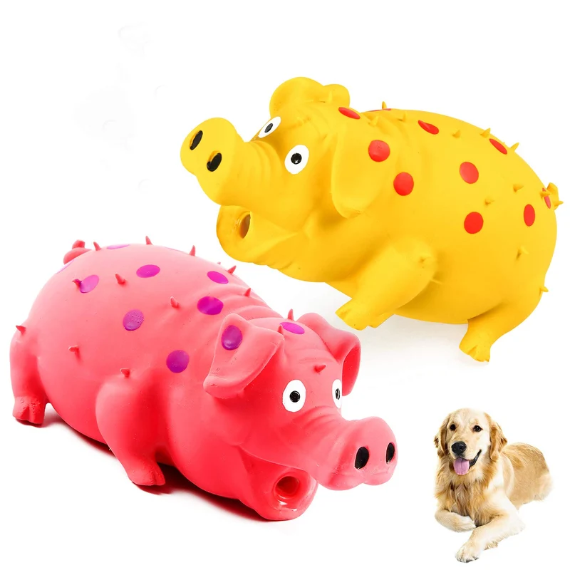ChubbyPiggies | Lot de deux jouets chien cochon à couinement en latex — Jouets mordillables et sonores pour chiens de toutes tailles