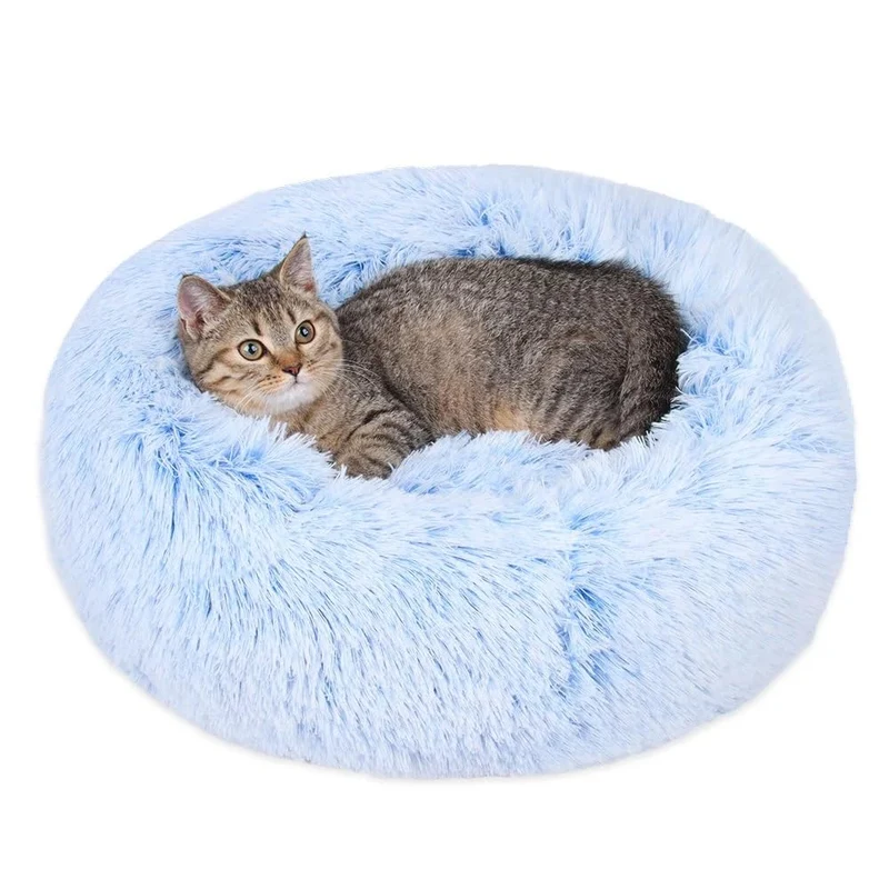 Generic – Couchage rond lavable pour chats et petits chiens, lit peluche anti-stress bleu cornflower, taille moyenne