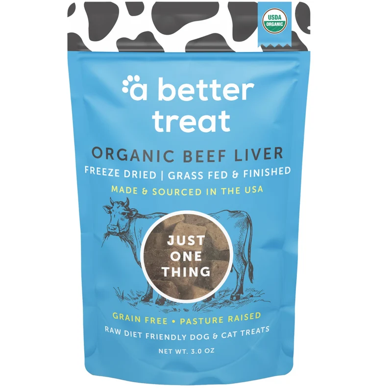 A Better Treat – Foie de Bœuf Bio Séché à Ingrédient Unique, 100% Bœuf nourri à l’herbe | Friandise Pour Chiens et Chats | Sans Céréales, Protéines Élevées | Fabriqué aux États-Unis