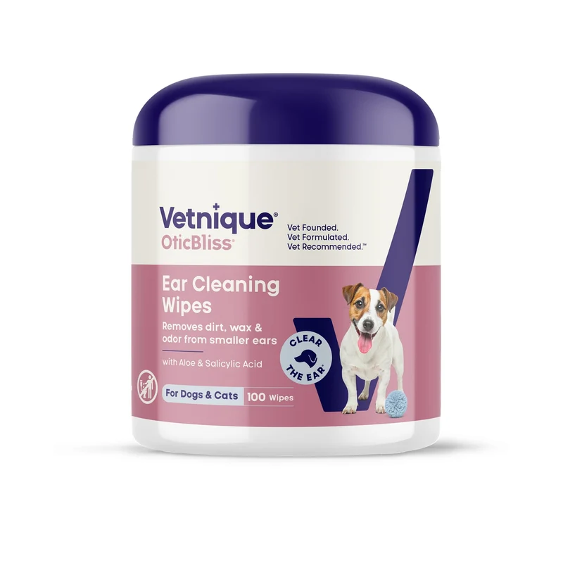 Vetnique Oticbliss Lingettes Nettoyage Oreilles – Chiens & Chats, 100 lingettes