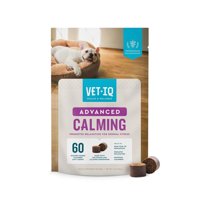 VetIQ Advanced Calming – Friandises calmantes pour chiens (60 bouchées) | Relaxation et gestion du stress, fabriqué aux États‑Unis
