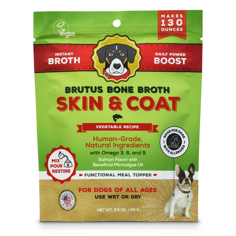 Bouillon Brutus – Complément alimentaire en poudre pour chien, Oméga 3-6-9, Saveur Légumes, Qualité alimentaire de grade humain, À servir sec ou humide