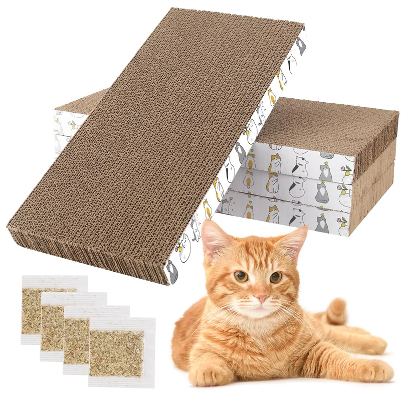 PatiencET – Lot de 4 Grattoirs pour Chat en Carton, Double Face avec Herbe à Chat