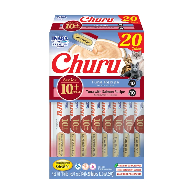 INABA Churu Senior 10+ – Friandises crémées pour chats âgés (0,5 oz, 20 tubes)