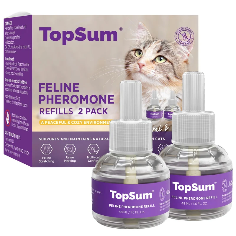TopSum Récharges Diffuseur Calmant pour Chats – Paquet Double (4 Récharges), Jusqu’à 30 Jours Chacune