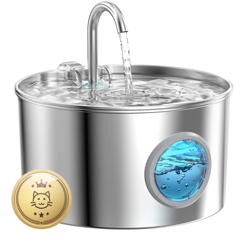 GIOTOHUN Fontaine pour Chats en Acier Inoxydable 2,2 L – Eau Fraîche et Silencieuse, Filtration en 4 Étapes