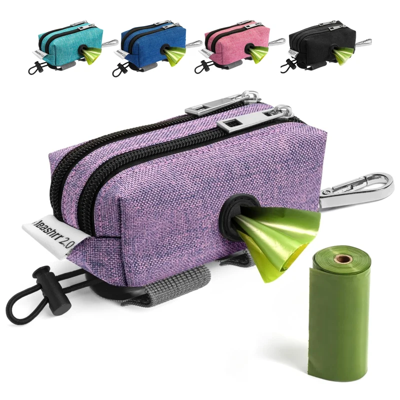 Leashrr 2.0 – Porte-sacs à crottes et pochette multifonction pour laisse (violet) | 2 poches étanches + rouleau offert