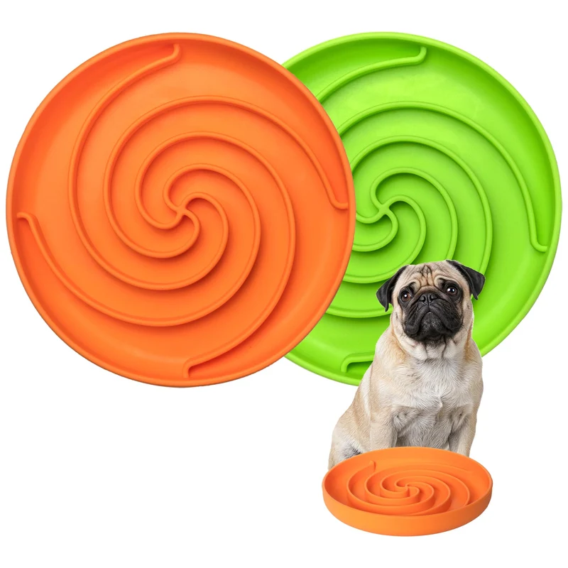 Bifeaw Bol Slow Feeder pour Chien en Silicone – Puzzle, Sans BPA, Anti-Glissant, Compatible Micro-ondes et Lave-Vaisselle – Vert et Orange