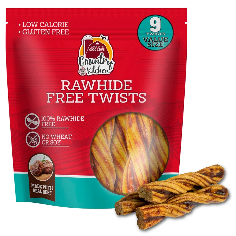 Country Kitchen Torsades de Boeuf Sans Cuir pour Chien — Boeuf Réel, Digestibilité Élevée, Sans Gluten, Paquet de 9