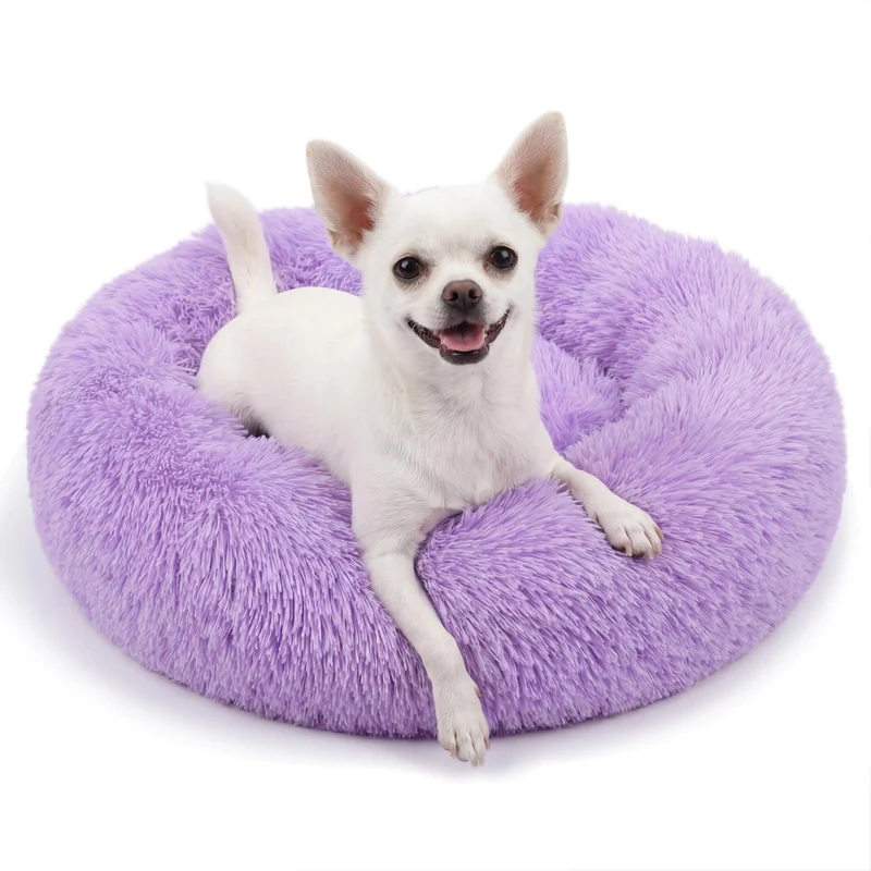 nononfish – Lit beignet apaisant 19 pouces pour petits chiens et chats, violet, lavable
