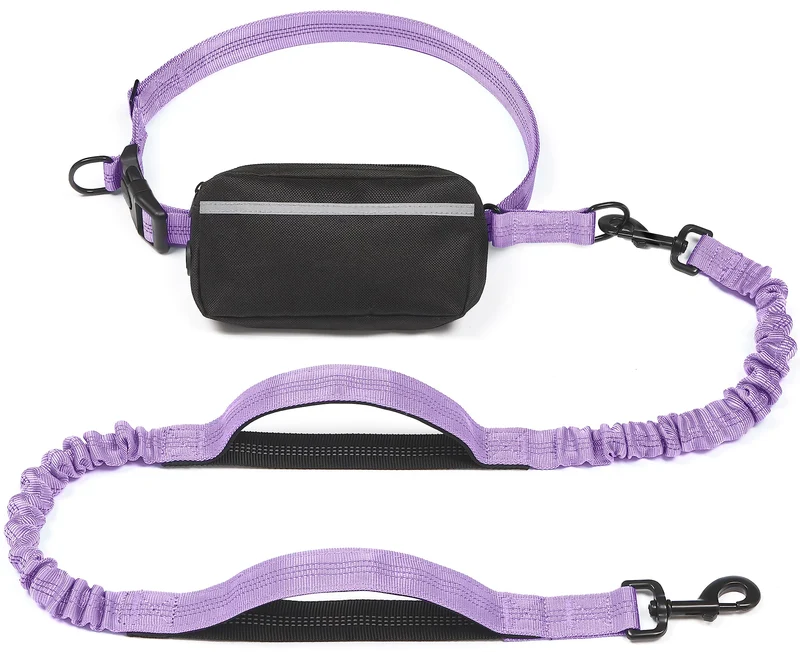 iyoshop Laisse mains-libres pour chien avec poche zippée – Poignées rembourrées et bungee durable (Lavande)