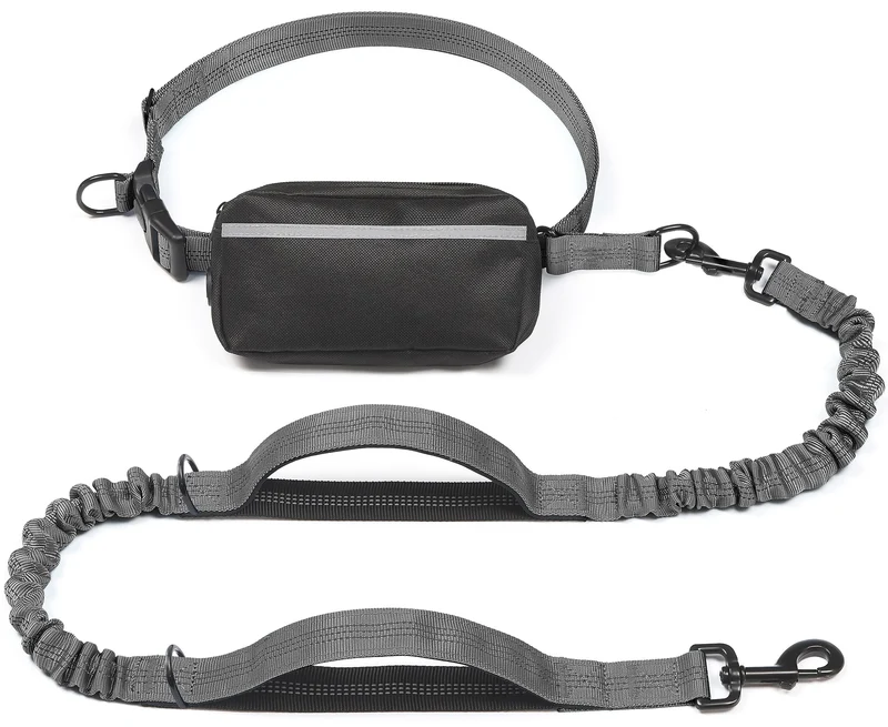 iYoShop Laisse mains libres pour chien avec poche zippée amovible – Absorbeurs doubles et poignées pratiques