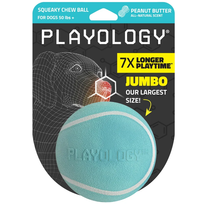 Playology Balle Qui Sonne Pour Chiens | Balle Mâchante Flottante Pour Grands Chiens | Parfum Beurre de Cacahuète | Non Toxique