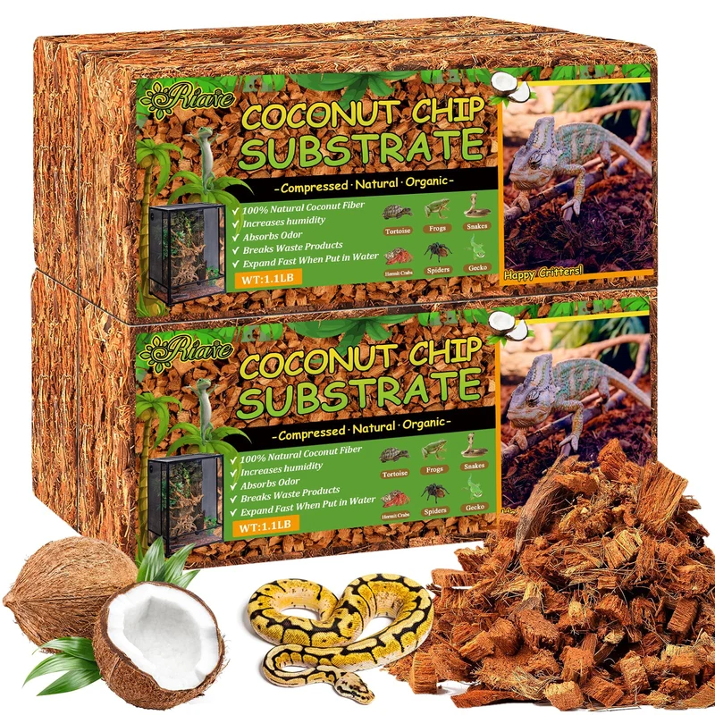 Riare - 4 paquets Substrat coco-chip pour reptiles – Substrat naturel compressé pour terrarium