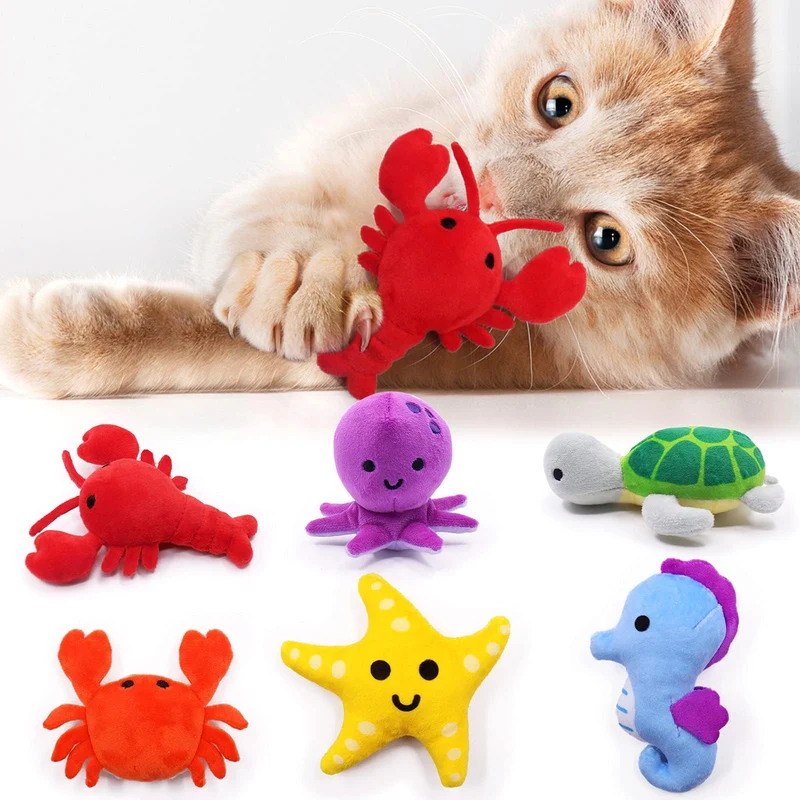 CiyvoLyeen – Lot de 6 Jouets Peluche Pour Chat avec Herbe à Chat Biologique – Animaux Marins