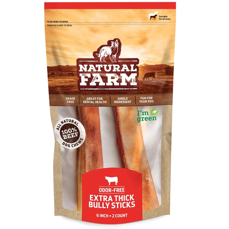 Natural Farm Bâtons de Bœuf Jumbo Sans Odeur — 6 pouces, 2 pièces