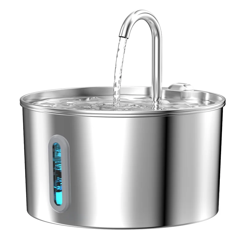 Fontaine KOOGMOON pour chat en acier inoxydable – capacité 2,2 L, pompe ultra silencieuse