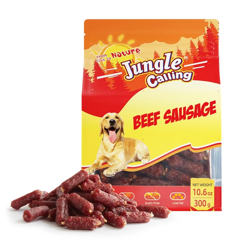 Jungle Calling Saucisses de Bœuf Tendre — Friandises Sans Céréales et Haute Protéine pour Chiens, 10,6 oz