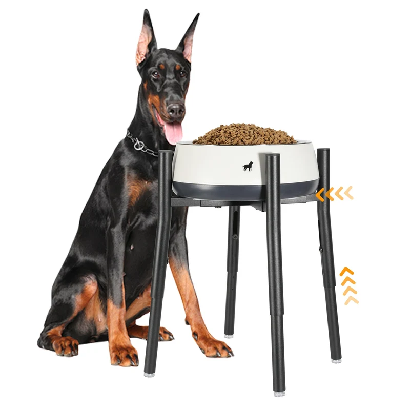 PROERR Support de Bol Chien Élevé – Hauteur Ajustable 12-16 po, Bols 8-12 po, Métal Noir