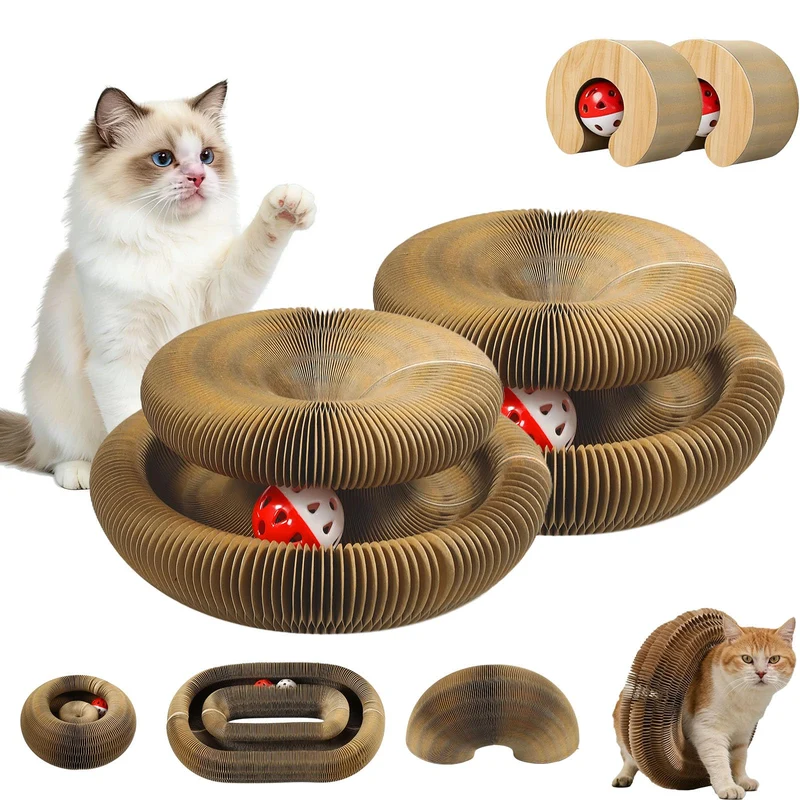 Affiuya – En Lot de 2 Pièces: Jouet Chat Organ Magique Pliant, Grattoir Accordéon et Parcours à Balles Clochettes