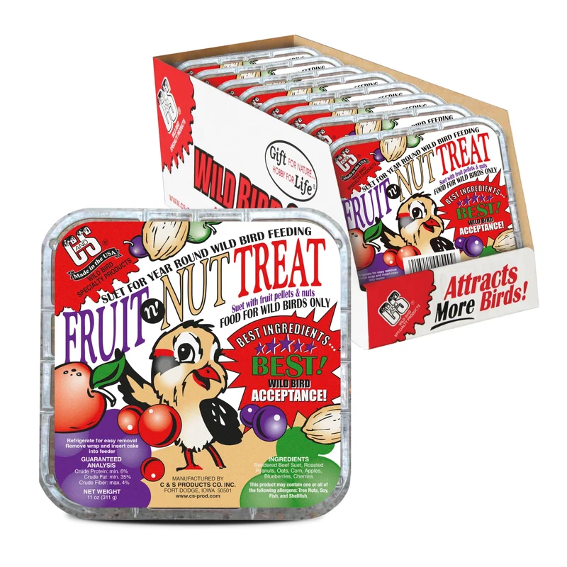 C&S Fruit n’ Nut Suet Treat – Gâteaux de suet fruités et noix pour oiseaux sauvages, 8 paquets