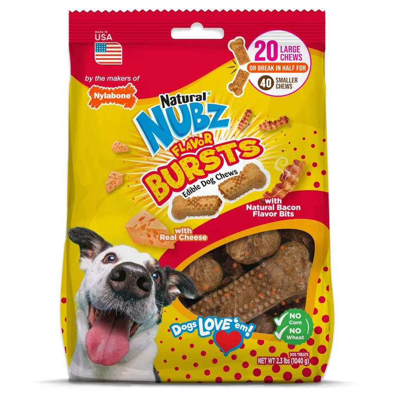 Nylabone Nubz Arômes Explosifs: Os Naturels Bacon et Fromage pour Chiens, Sans Céréales, Fabriqué aux États‑Unis (20 pièces)