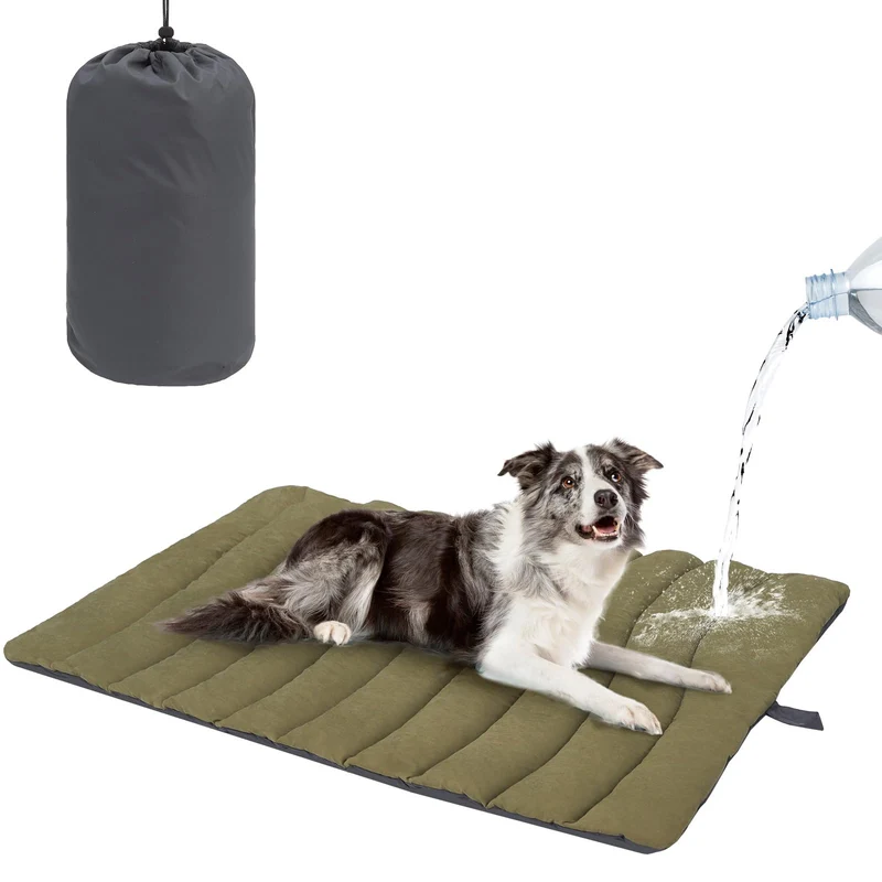 BEAUTYZOO Tapis Chien Extérieur Étanche 26x43 Vert – Couchage de voyage pliable et lavable