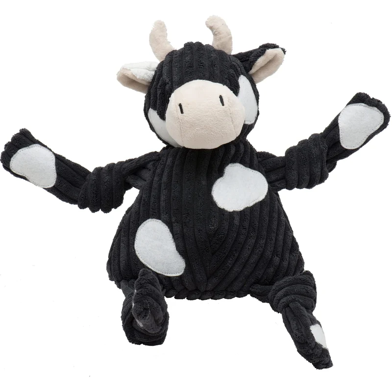 HuggleHounds Knottie Peluche Vache Angus – Jouet pour Chien qui Couine, Durable Grand