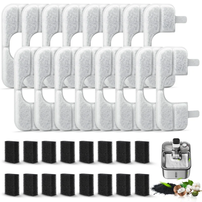 Fenkabs – 16 filtres et 16 éponges pour Qinliy Q108 (3,5 L) Fontaine pour chat