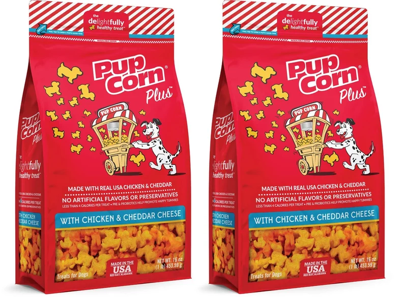 GWSGY PupCorn Plus – Lot de 2 Friandises Poulet et Cheddar pour Chiens, 16 oz chacun