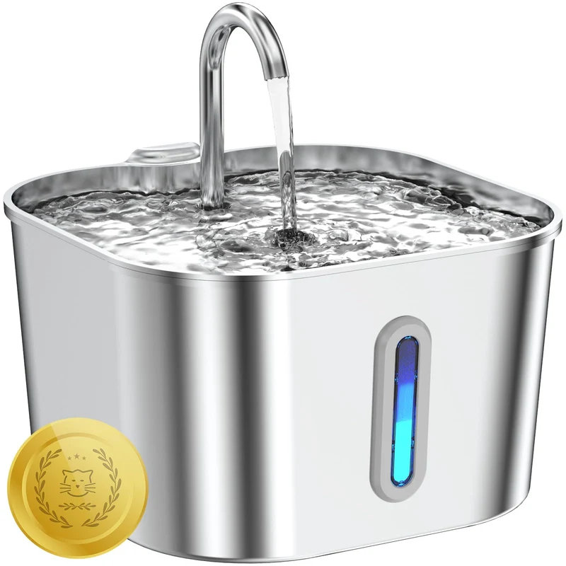 Lawfery Fontaine d'eau pour chat en inox 74oz/2,2 L — Distributeur automatique silencieux