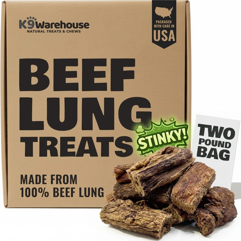 K9warehouse Friandises au Poumon de Boeuf – 2 lb, Déshydraté et Rôti, Sans Additifs, Fabriqué aux États‑Unis