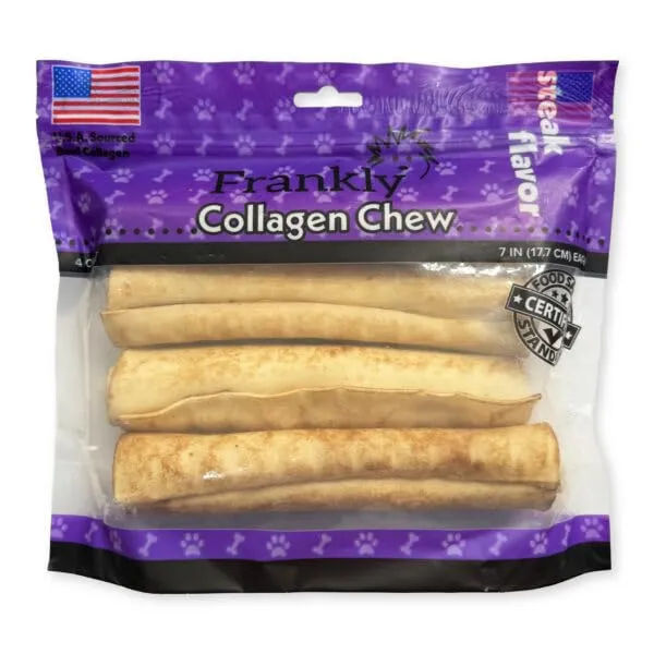 Frankly Original – Rouleaux à mâcher au steak de boeuf pour chien | Protéines élevées et collagène | Fabriqué aux Etats-Unis – 4 rouleaux 7-8 po