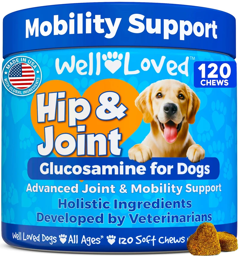 Well Loved: Supplément articulations pour chiens – Glucosamine, Chondroïtine, MSM, Grandes races, 120 friandises, Fabriqué aux États-Unis
