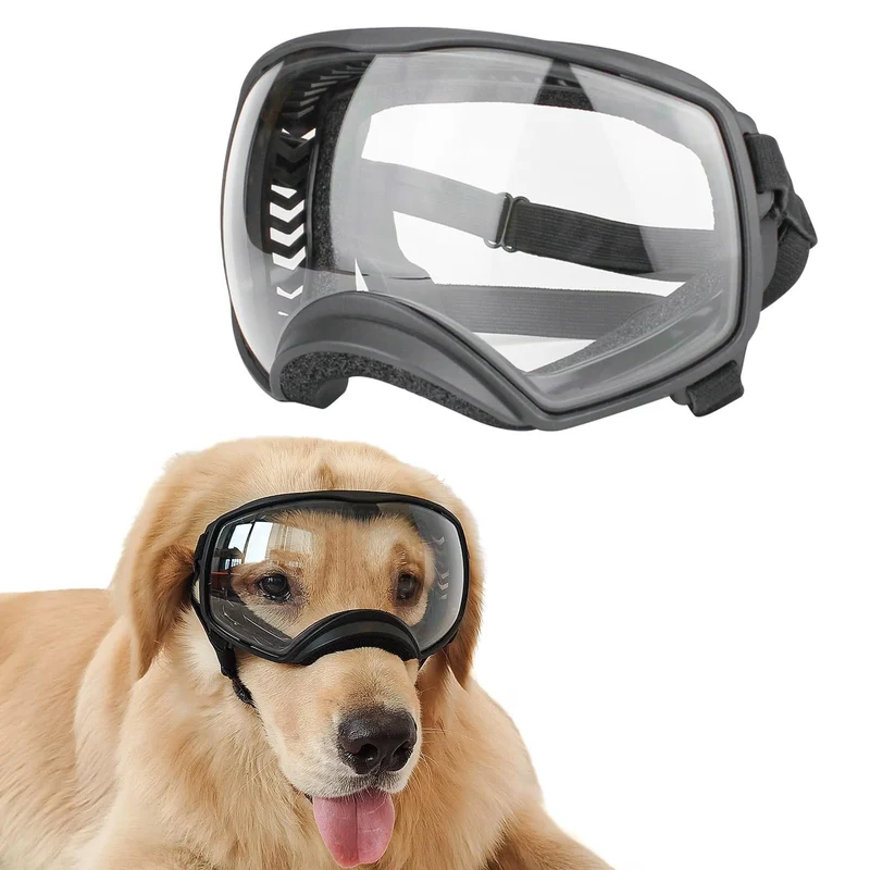 NAMSAN Lunettes de protection pour chien — Grandes races, lentilles claires, anti-UV, sangles réglables, noir