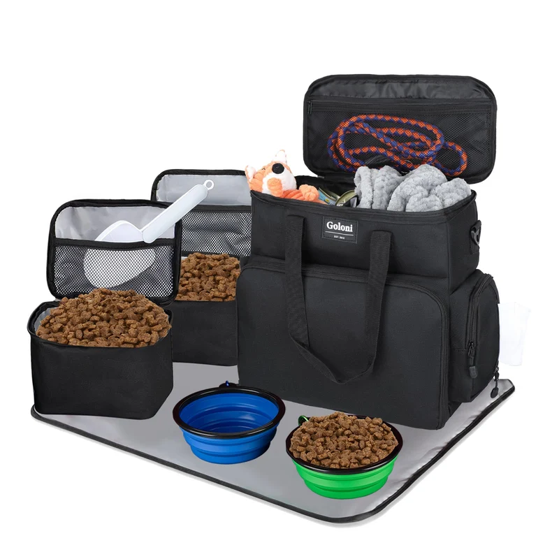 Goloni – Sac de voyage cabine pour chien et chat – Kit tout-en-un avec bols et contenants